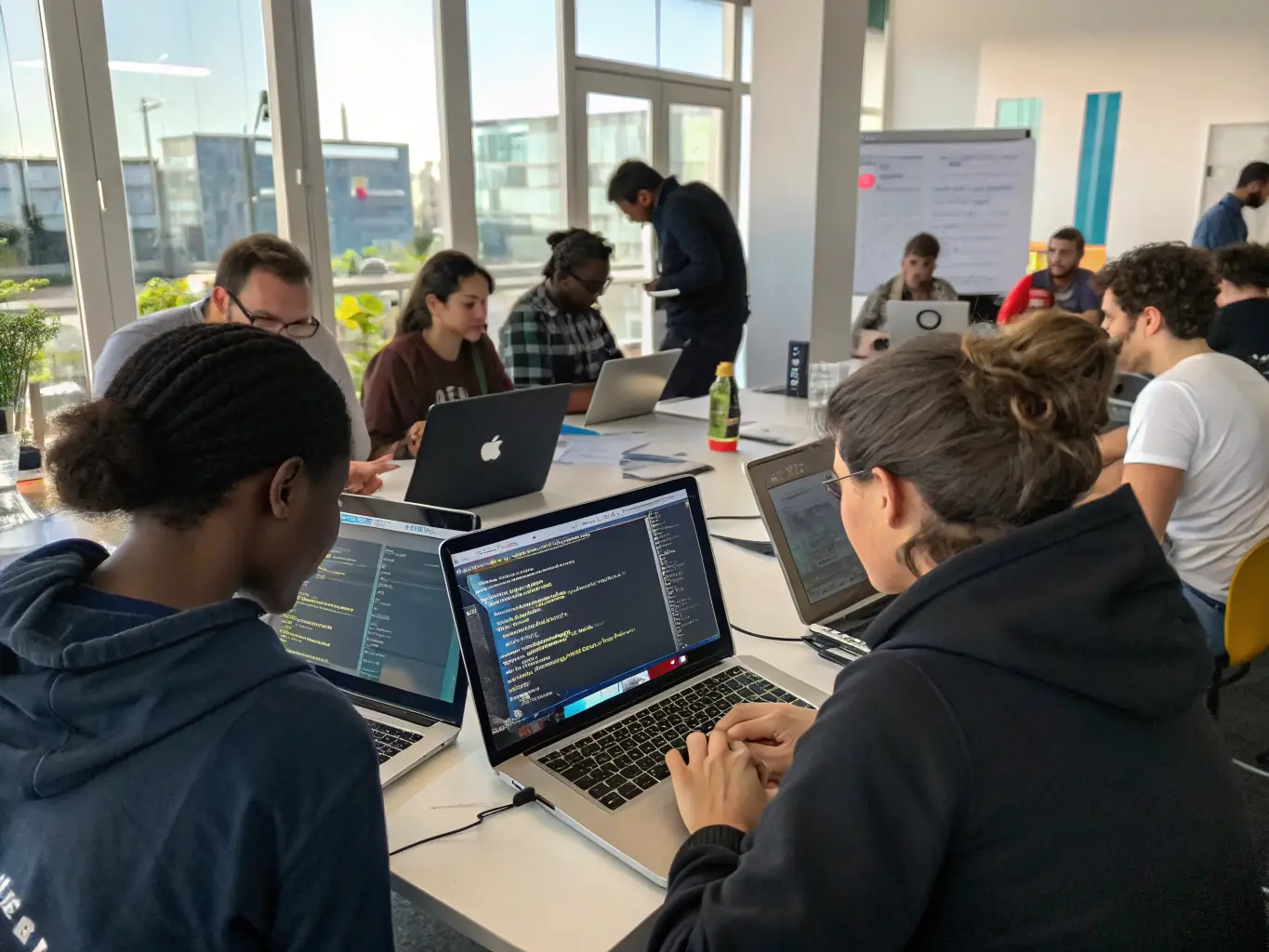 A team of software developers collaborating on a bespoke software project, showcasing their expertise and dedication to creating tailored solutions for clients.