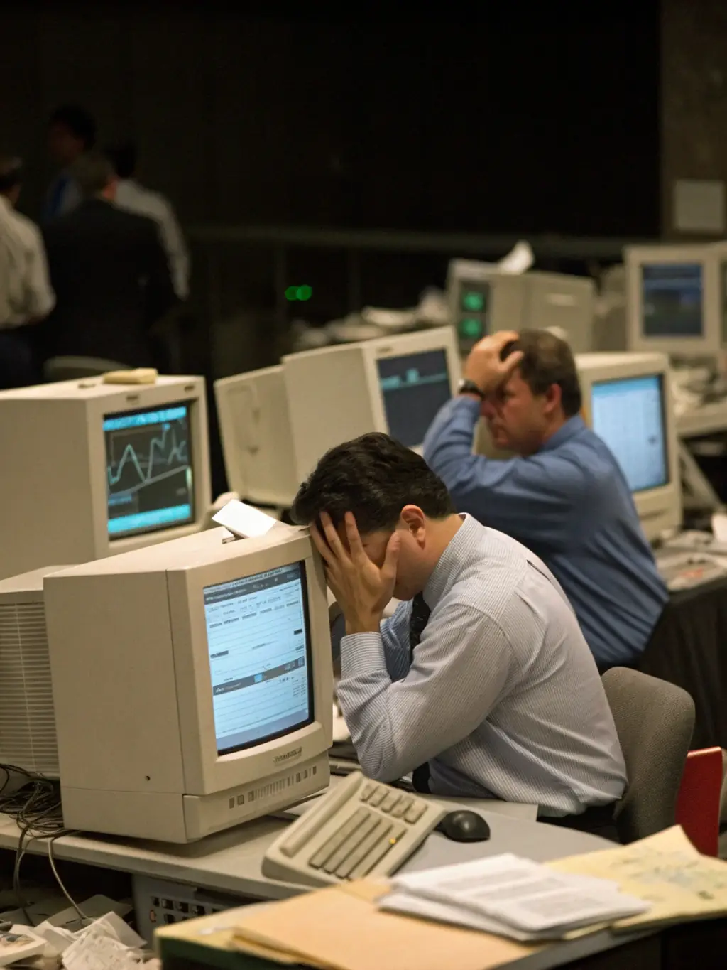 A growing company’s team struggling to keep up, with overwhelmed staff and outdated tools, highlighting the challenge of scaling operations efficiently.